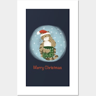 Merry Christmas cat eating gingerbread cookies Posters and Art